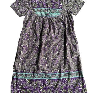 Blair Size L Purple Floral Geometric House Dress Muumuu Green Blue Pockets